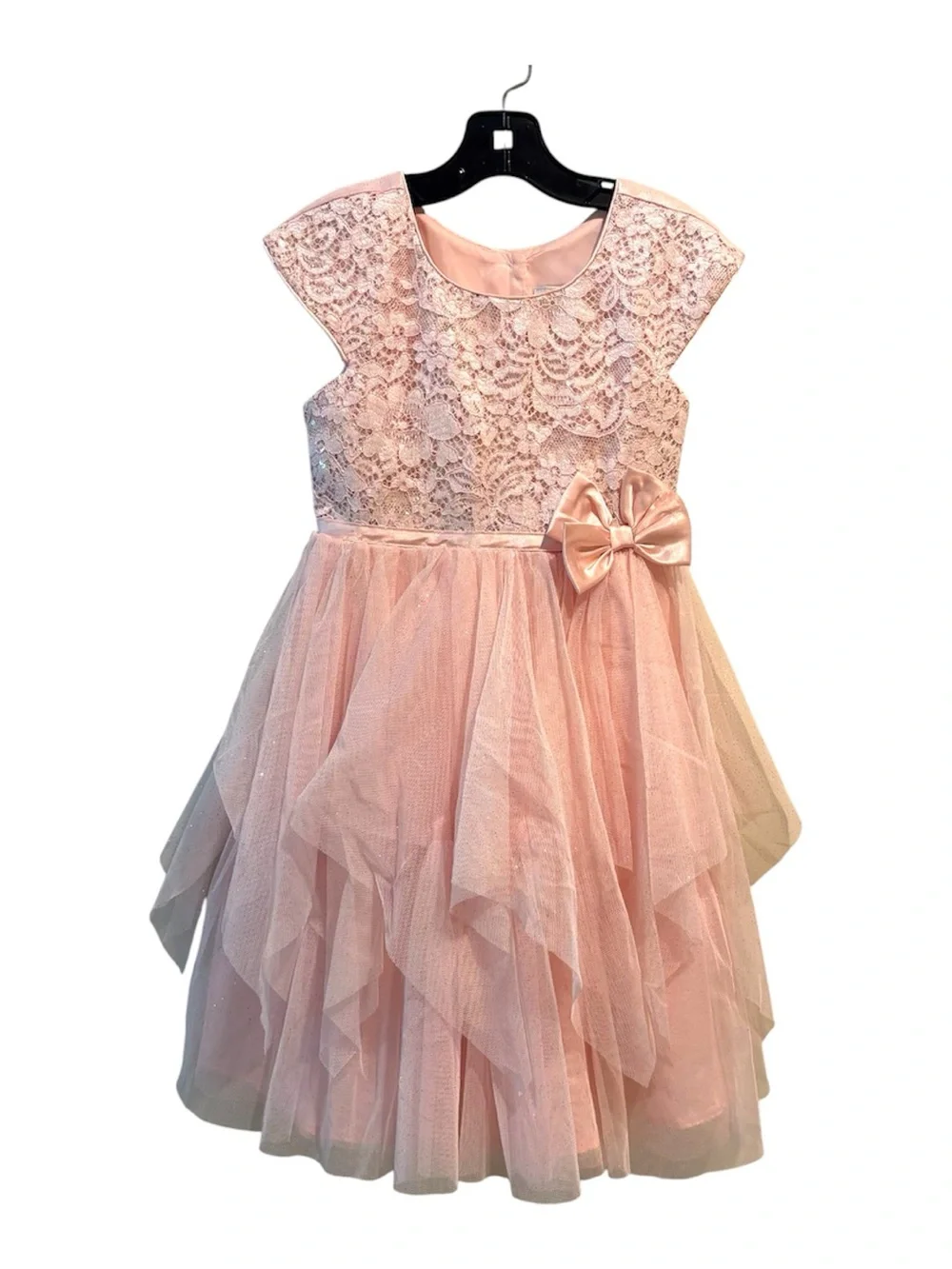 Jona Michelle Lace Party Dress Girls 5 Bow Sparkly Gauze Pink Princess Fairy
